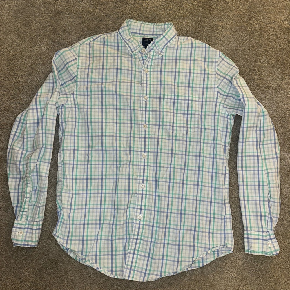 J. Crew Long Sleeve Button Down Shirt Size Medium Green Purple Blue Stripes